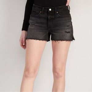 Old Navy Women's High Rise OG Straight Destructed Black Denim Jean Shorts NWT